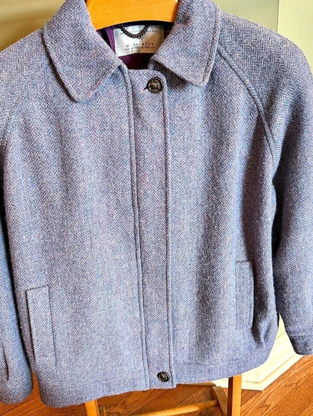 Moriarty's Gap of Dunloe Irish Wool Jacket Periwinkle Lavender Herringbone Tweed